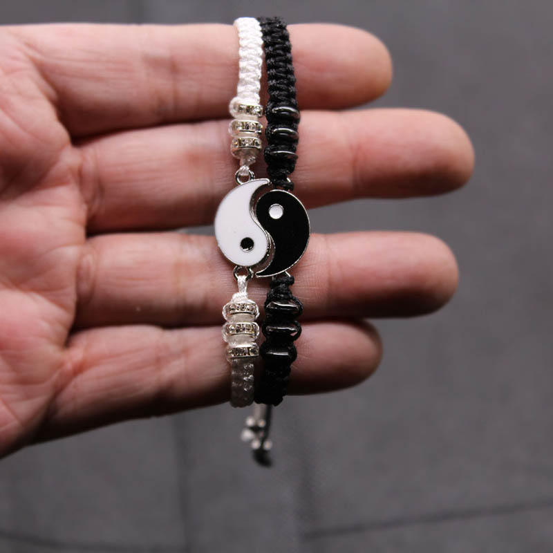 2pcs/pair Ying Yang Couple Bracelet Tai Chi Gossip Banish Matching Braslet Handmade Braided Braclet Adjustable BFF Brazalete