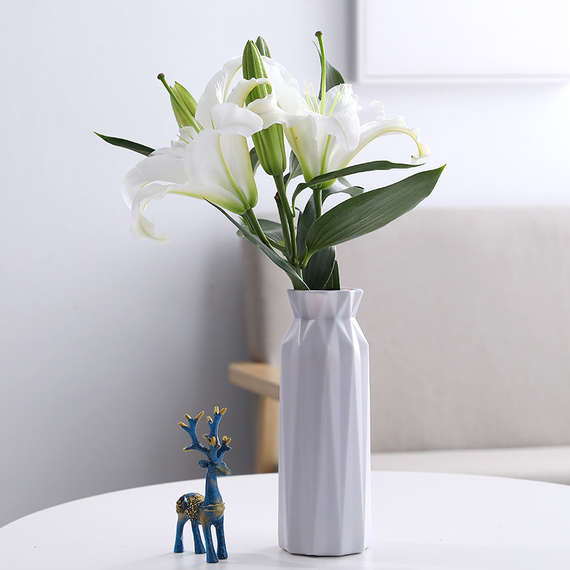 1pc Origami plastique Vase blanc Imitation céramique Pot de fleur panier de fleurs Vase décoration maison nordique décoration: gray 2