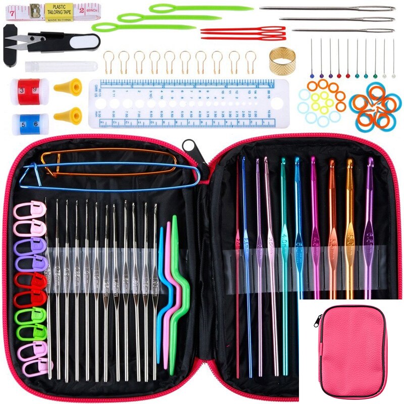 Premium Crochet Hooks Set With Case 35 Styles Knitting Needles Set DIY Needle Arts Craft Scissors Stitch Markers Sewing Tools: CK043 Rose