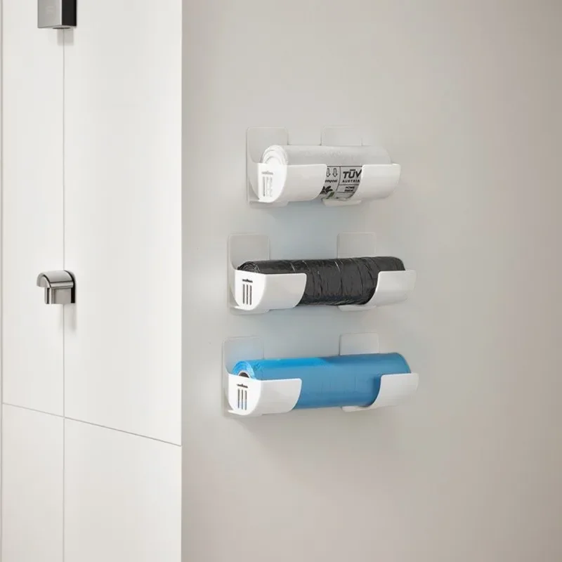 16PCSWall Mounted Non-Punch Storage Tray Kitchen Shelf Plastic Wrap Garbage Bag Refrigerator Side Bathroom Bedroom Storage Shelf