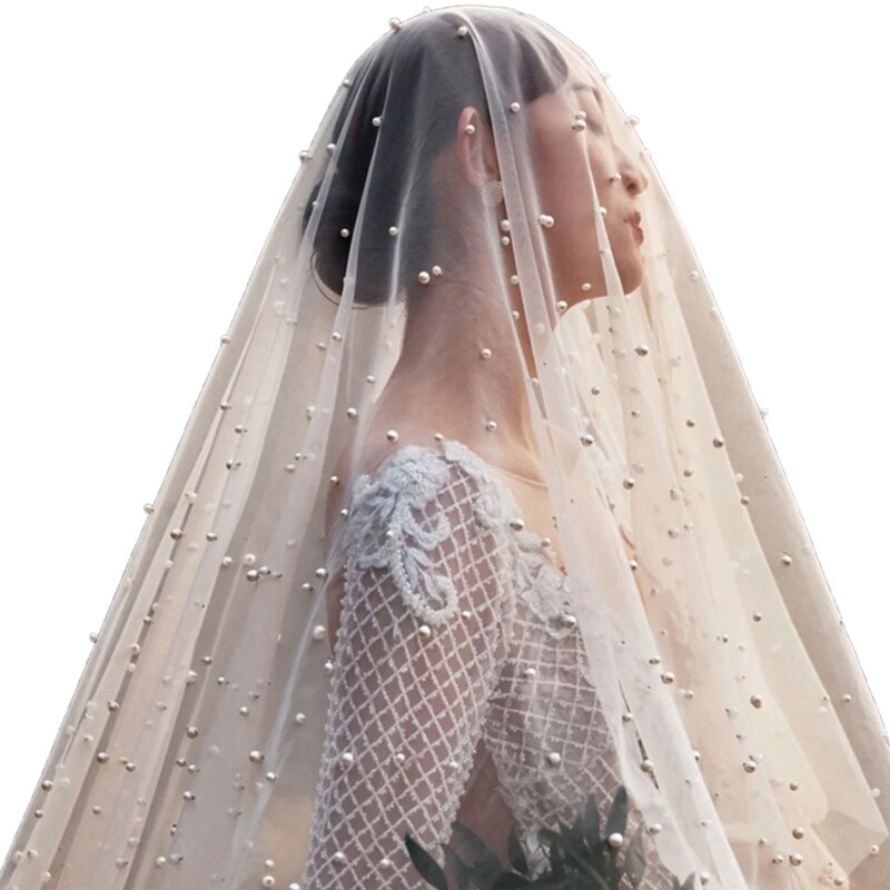 Une couche couverture visage cathédrale mariage voile Vintage Imitation perle perles perles bijoux mariée fête casque cheveux accessoires Phot