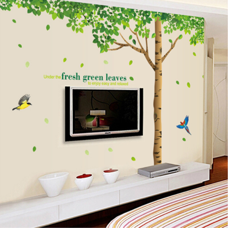 Giant Tree Green Leaves Large Branch Wall Decals Removable PVC Wall Stickers for Living Room Bedroom Bedside Decoration Murals