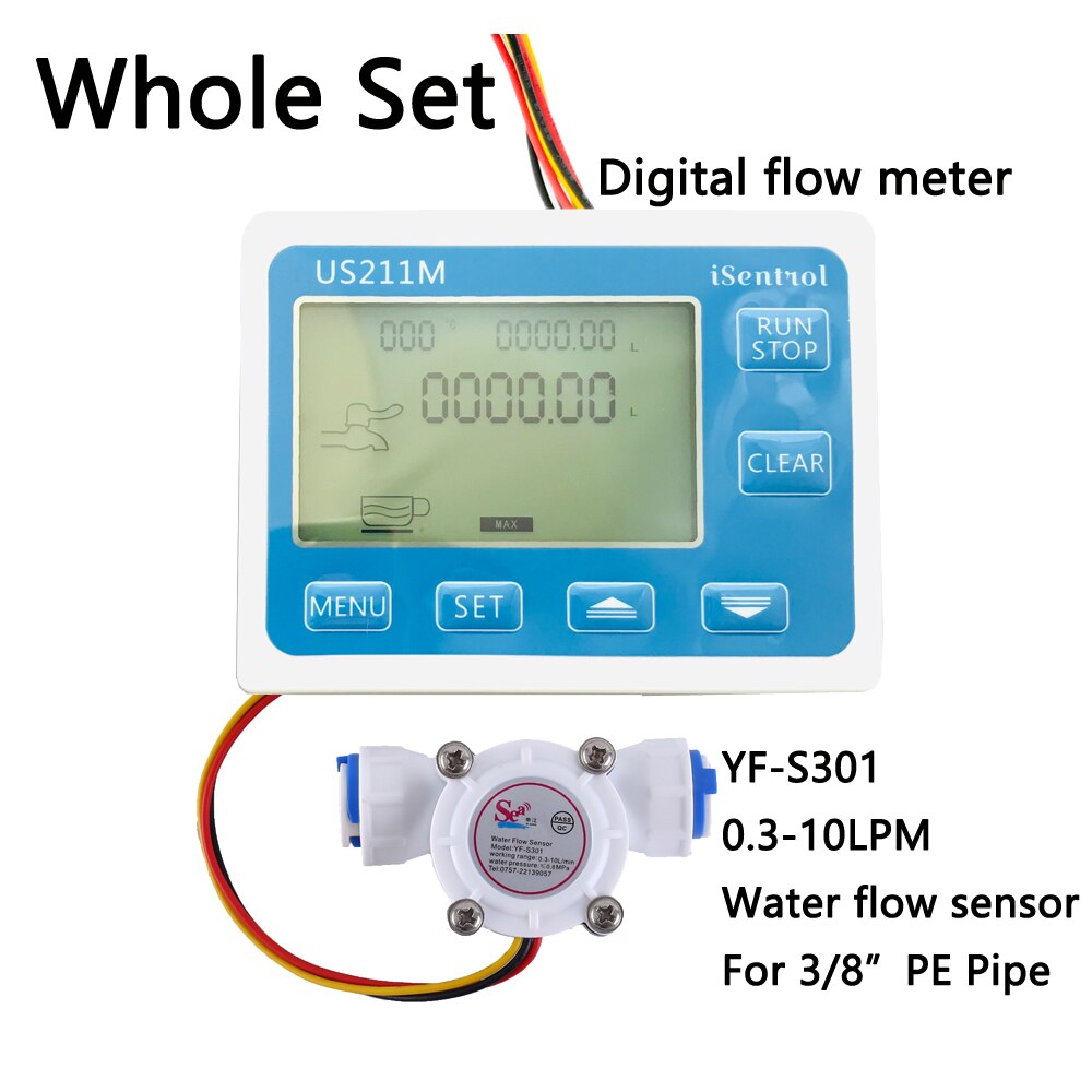 US211M Digital Flow Meter Totalizer Flow Measurement With Plastic Water Flow Sensor YF-S301 0.3-10LPM Turbine Flowmeter iSentro