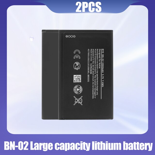 1-20 stück 3.7v bn -02 bn 02 bn02 für wiederaufladbare lithium-batterien nokia  xl 4g rm -1061 rm-1030 ersatz-handyakkus: 2 stck.