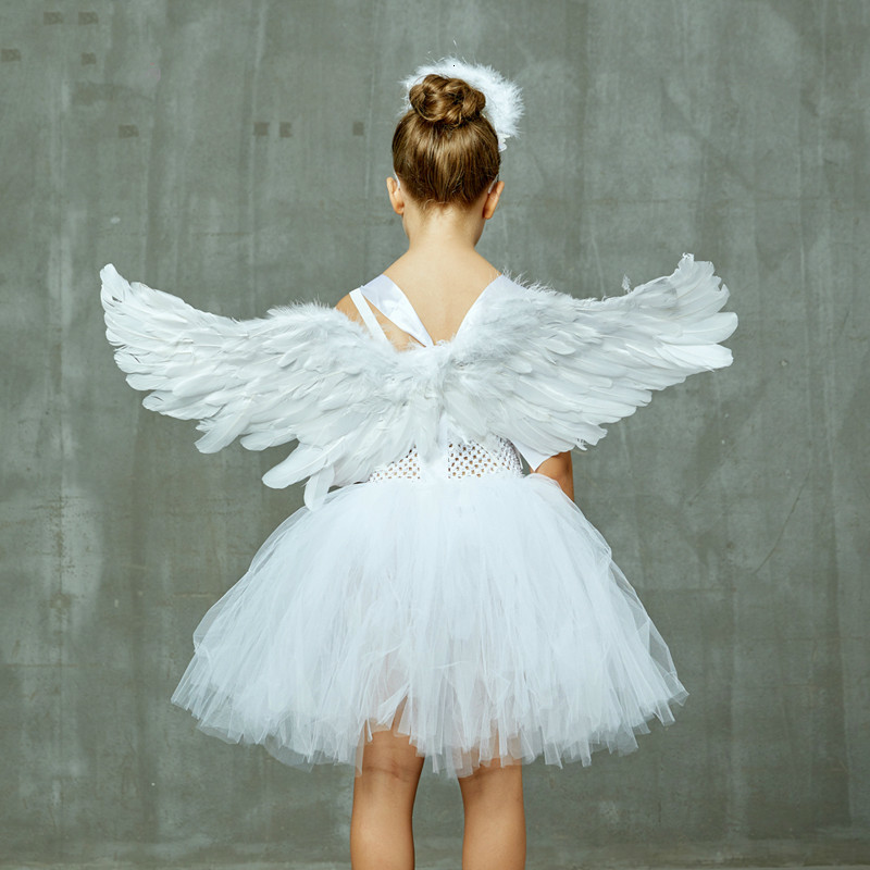 Wächter Engel Kinder Halloween Kostüm Weiß Feder Engel Mädchen Tutu Kleid mit Flügel & Halo Weihnachten Krippe Gabriel Kleidung