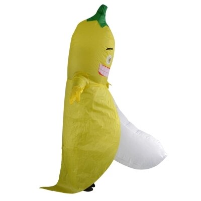 Adulto divertido inflable fruta Banana disfraces traje amarillo mascota Banana disfraz Halloween Purim Stag 1,5 m-2 m