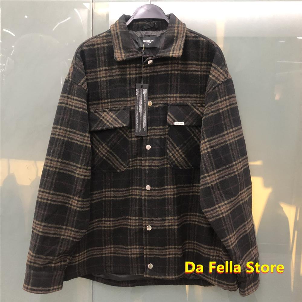 REPRESENT TARTAN WOOL OVERSHIRT 20FW Men Women Thick Plaid Textured Over-shirt Slightly Oversized Represent Shirts 1:1 Blouse