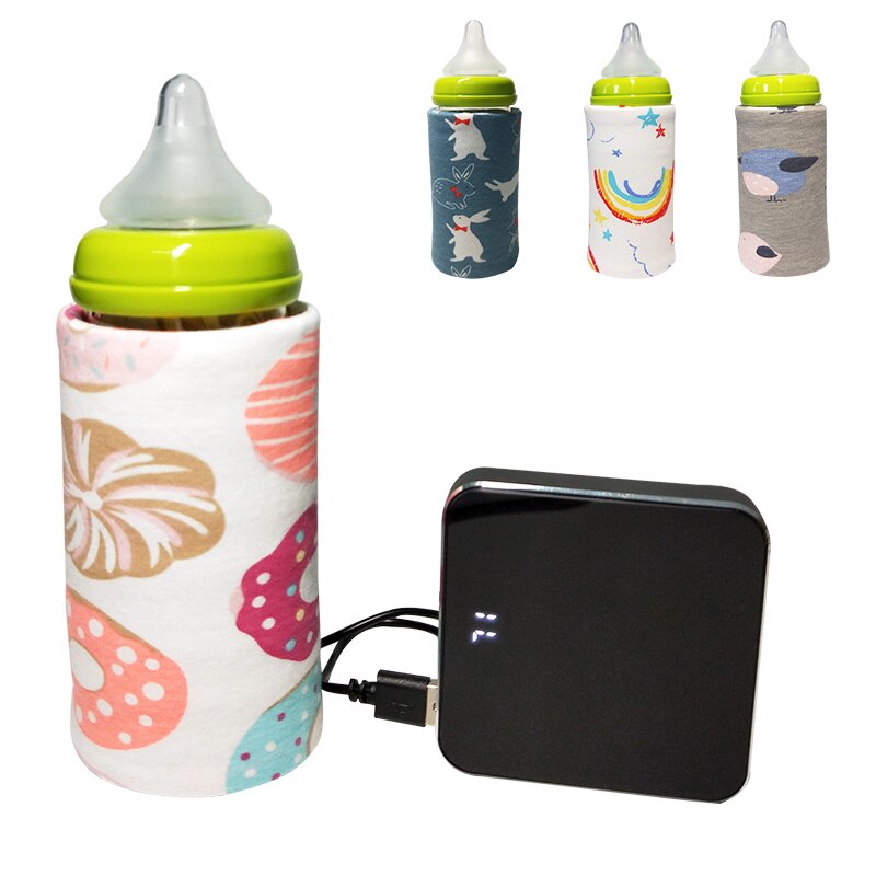 Portablet venta botella calentador viaje bebé niños dibujos animados leche Agua USB cubierta manga bolsa infantil película de calentamiento