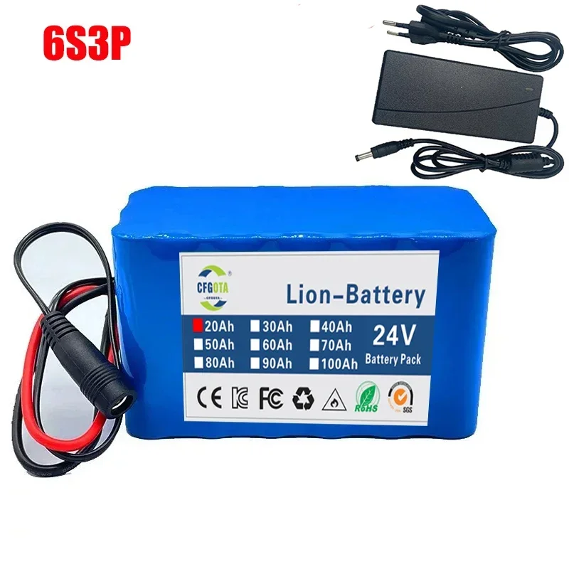 Batterie lithium-ion rechargeable 24V 20Ah 6S3P 18650 25.2V 20000mAh/batterie lithium-ion + chargeur