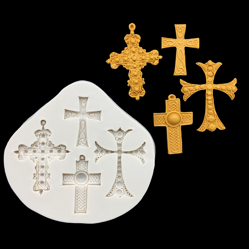 Molde de silicona con forma de cruz, herramientas de decoración de pasteles, Fondant