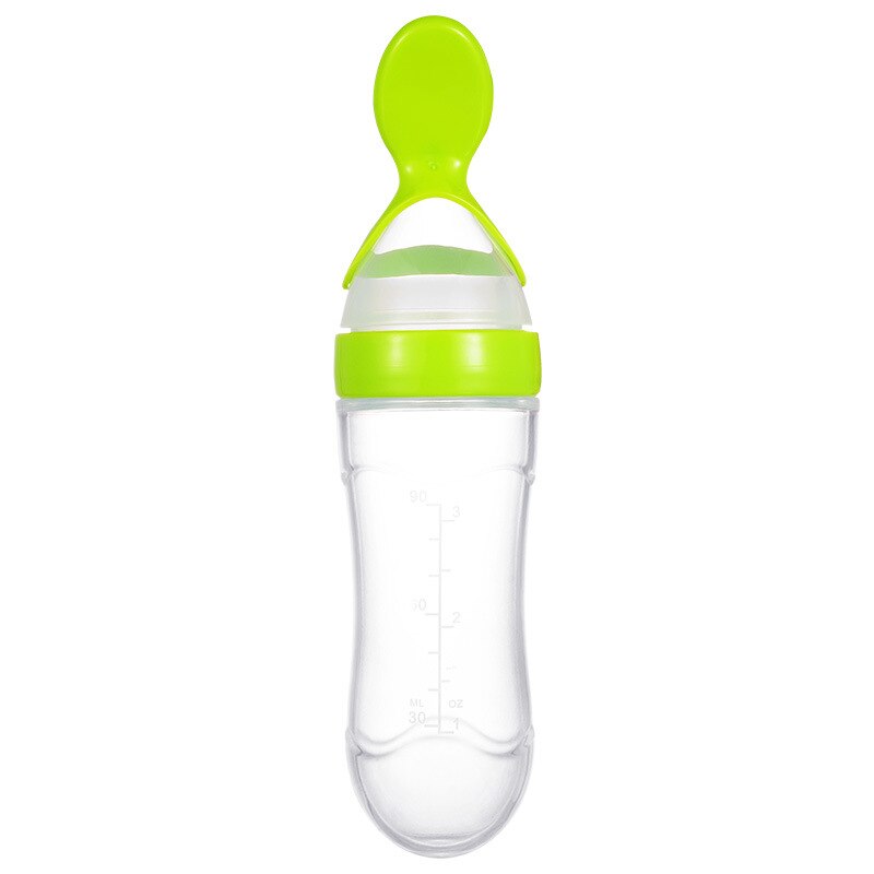 90ml cuillères à presser pour bébé, biberon en silicone, cuillère d'entraînement, céréales pour nourrissons, complément alimentaire, vaisselle sûre: Vert