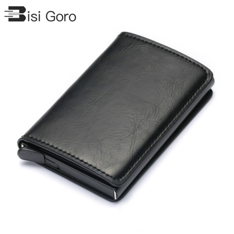 BISI GORO RFID Blocking Card Wallet Men Women Credit Card Holder Carbon Card Holder Aluminum Slim Short Card ID Holder