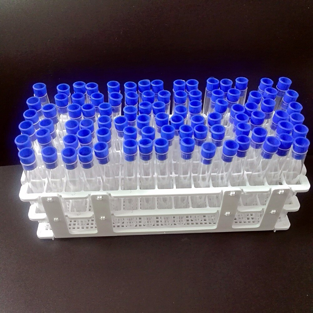 Tubos de prueba de laboratorio de 100 piezas, 13x100mm(8ml), con 1 pieza de soporte de tubos, 90 orificios