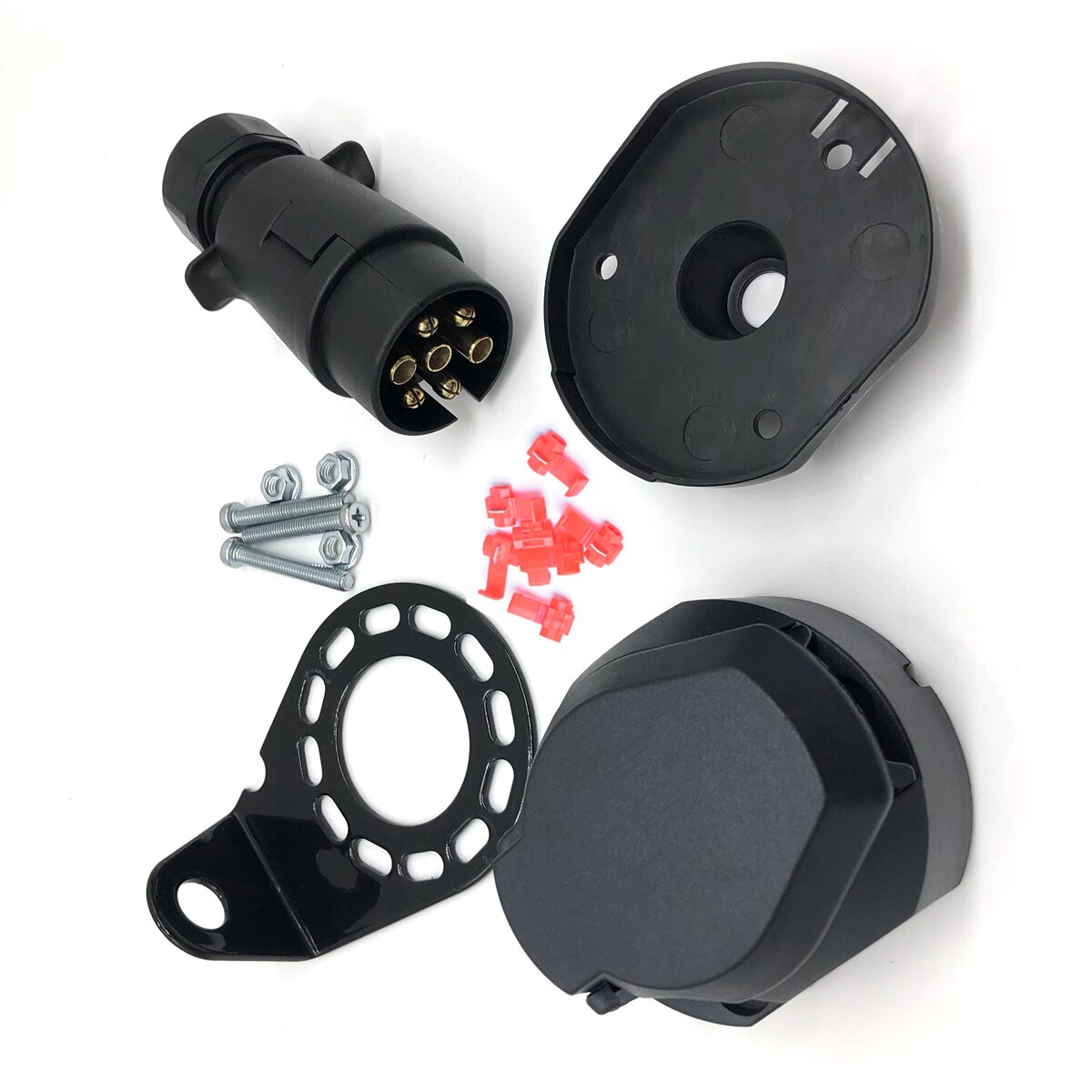 1pcs Round Hole Trailer Plug 7-Way Boat Truck Trailer Connector Plug Socket Bracket Set Kit Truck Trailer Connector A30