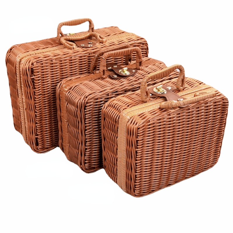 Paniers en rotin PP rétro, panier de rangement pour pique-nique, valise WUNICEF avec boîte à la main, boîte de rangement cosmétique tissée, rangement d'organisation