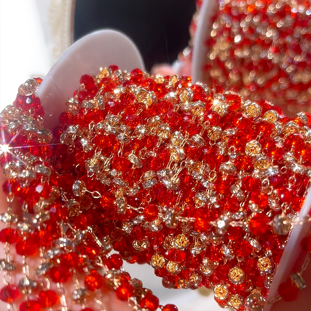 0,5 M 1M 2M bola de cristal roja cadena con cuentas cuentas de vidrio collar cadena accesorios para la fabricación de joyas componentes manualidades suministros DIY