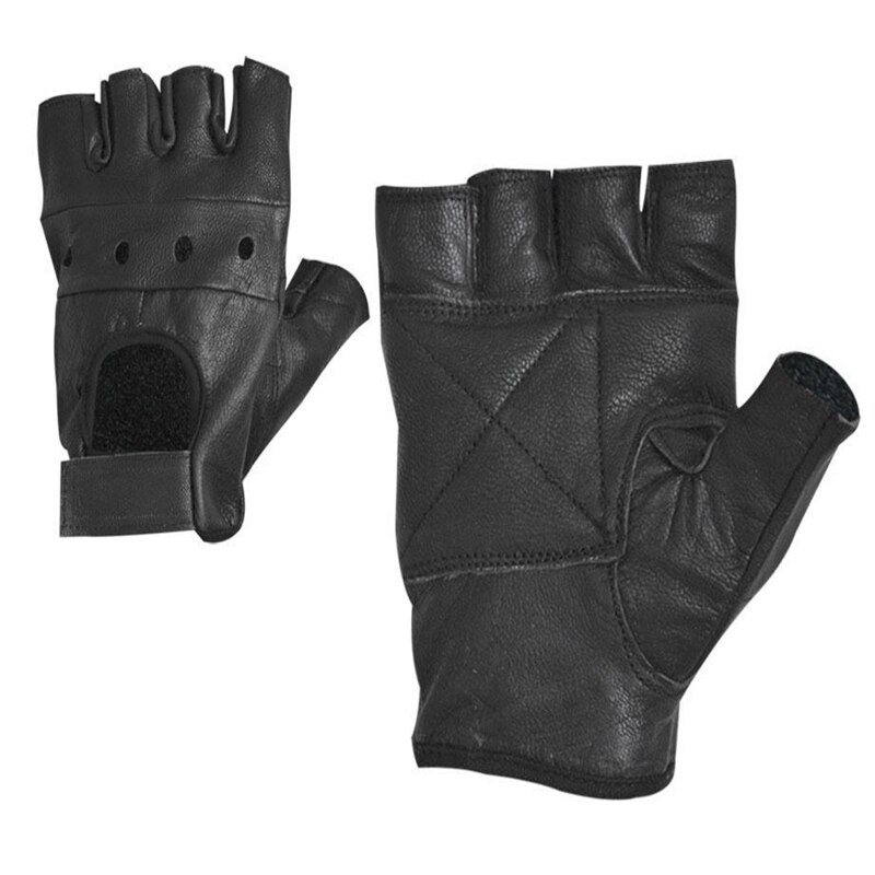 Men's Leather Gloves Half Finger Fingerless Stage Sports Driving Solid Black Gloves winter gloves fingerless glove