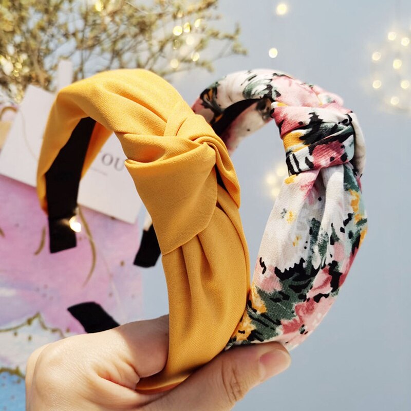 Effen Kleur Knoop Hoofdbanden Voor Vrouwen Eenvoudige Stof Meisjes Haarband Vrouwen Haaraccessoires Brede Zijde Haarband