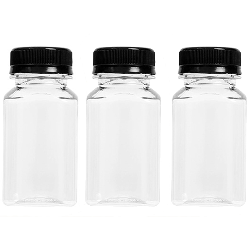 Leere Saftflaschen aus Kunststoff mit Kappen, Wasserflaschen, transparente Getränkebehälter in großen Mengen mit Deckel, Entsafter-Trinkmilch-Marmeladenbehälter