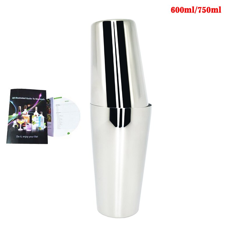 Set de coctelera Boston Snow para barman, utensilios de acero inoxidable para Bar con soporte de vino, receta de cóctel, 1-15 Uds./Se: 750 600ML Shaker