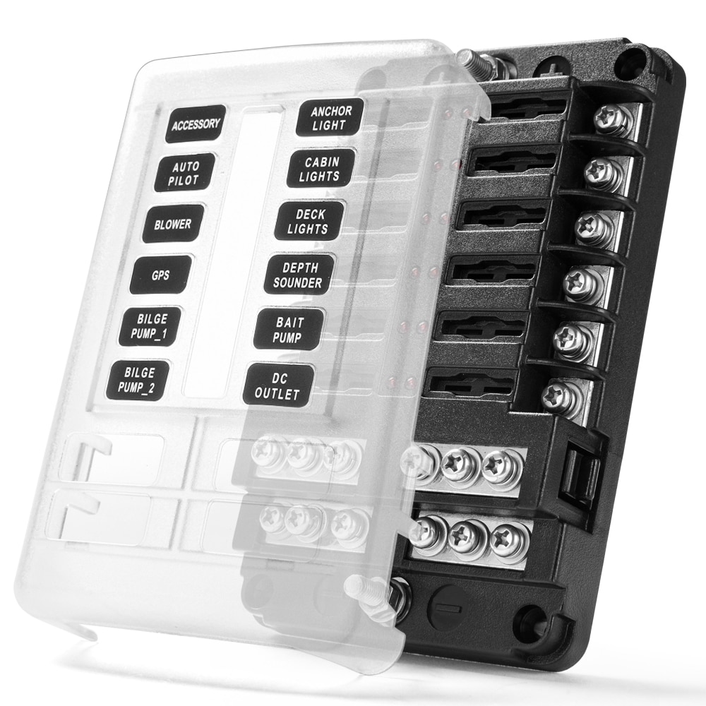 6- vejs 12- vejs blade sikringsboks holder 12v 24v til bil båd marine campingvogn trike bil sikringsblokke med led indikator advarselslampe