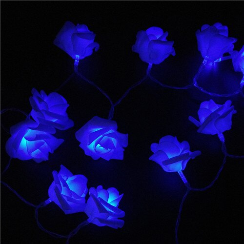 YIYANG 2M Wedding Decoration Rose Flower LED Bouquet String Lights Battery Rosa Christmas Festival Party Garden Bedroom Lumiere: Blue