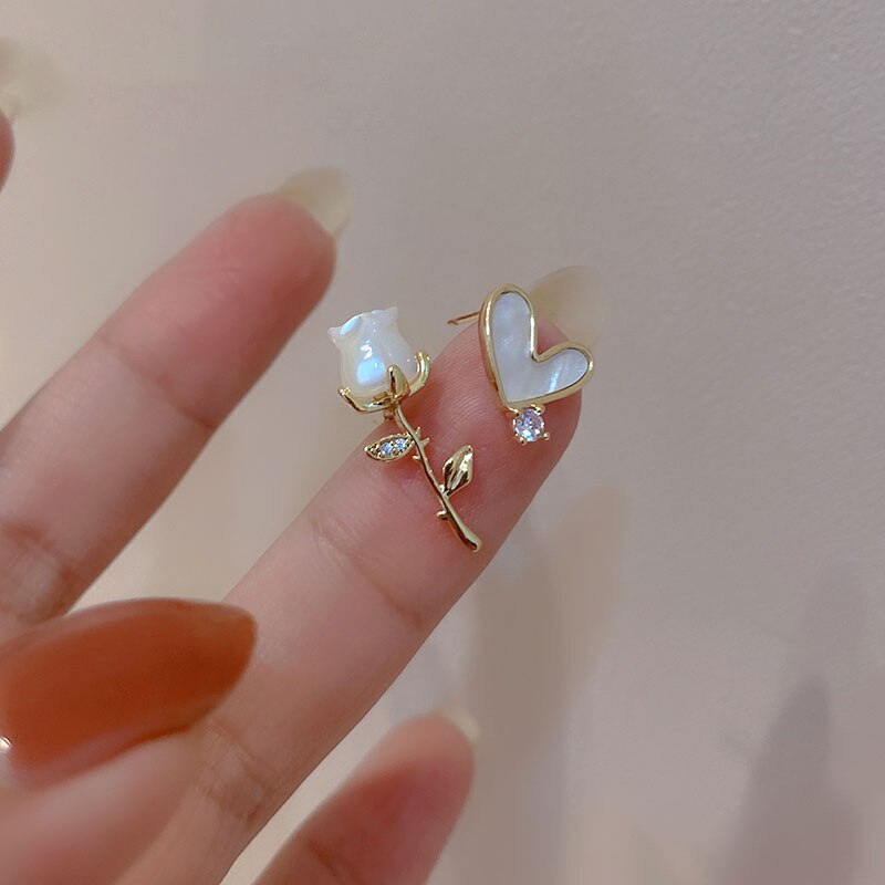 Boucles d'oreilles en Zircon de Style coréen pour femmes, bijoux en cristal brillant, chat, papillon, fleur en forme de cœur, bijoux délicats pour filles: 5