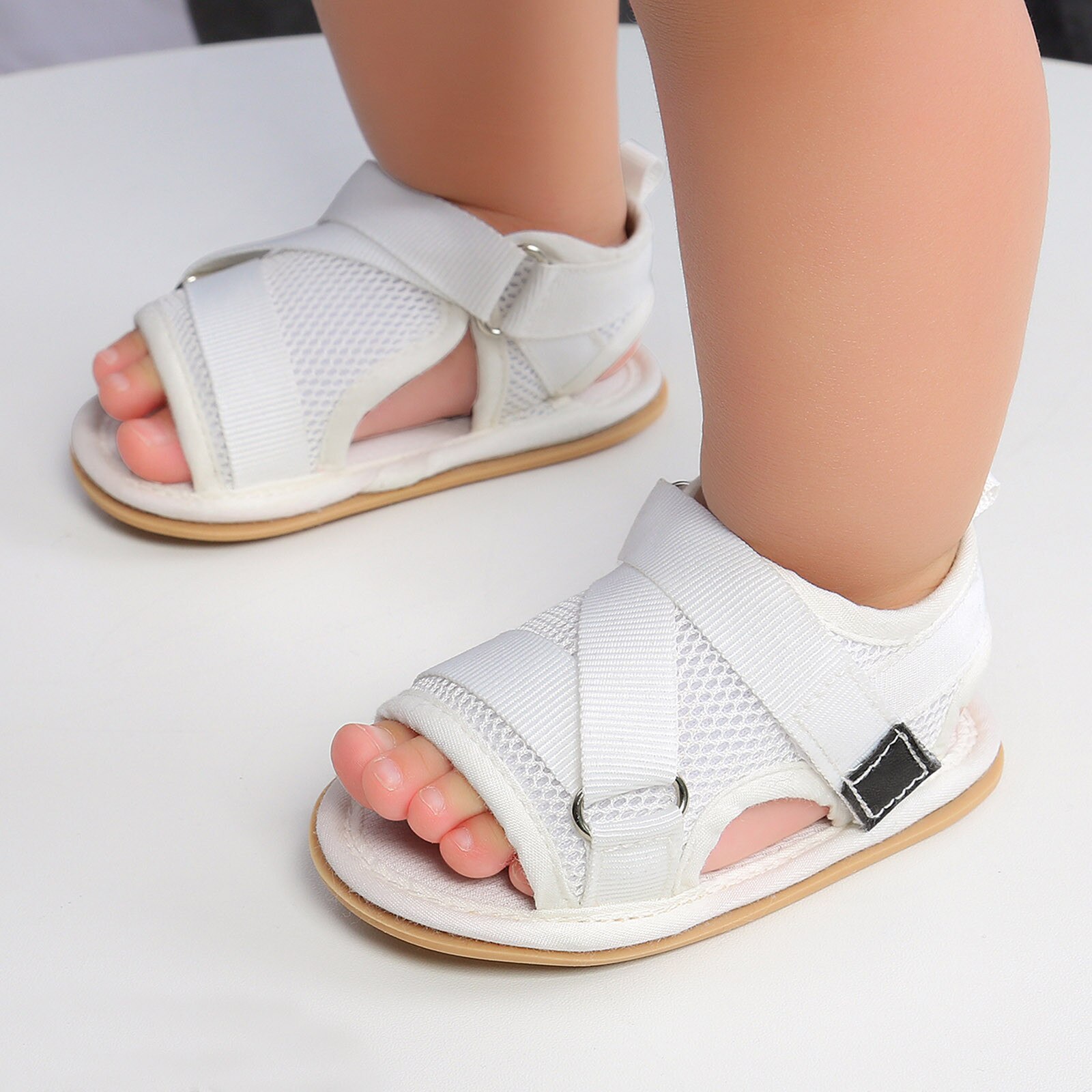 0-18 Month Toddler Crib Shoes Kids Boys Girl Baby Paste Soild Soft Sole Barefoot Non-Slip First Walkers Prewalker Sandals: White / 6-12 Months