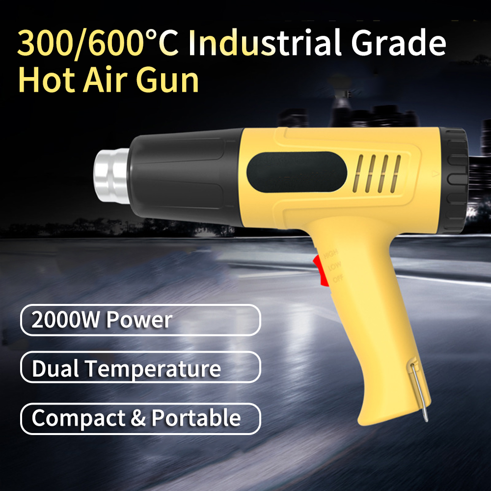 2000W Electronic Heat Gun Portable Air Gun 300℃/ 600℃ Dual Temperature Handheld Industrial Heat Gun for Heat Shrinkage