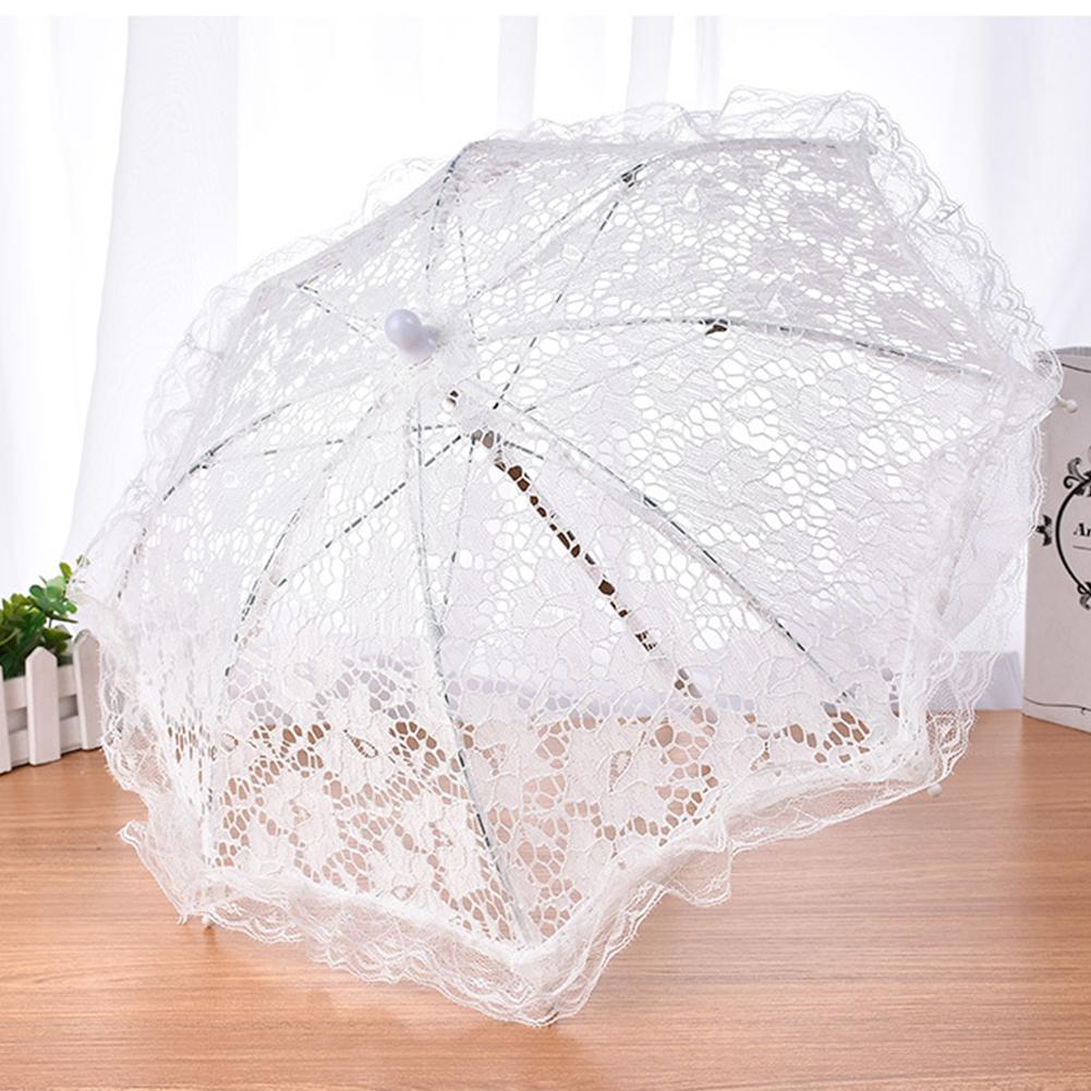 Paraguas decorativo blanco para boda, sombrilla pequeña de encaje con mango largo de acero inoxidable, estilo europeo y americano