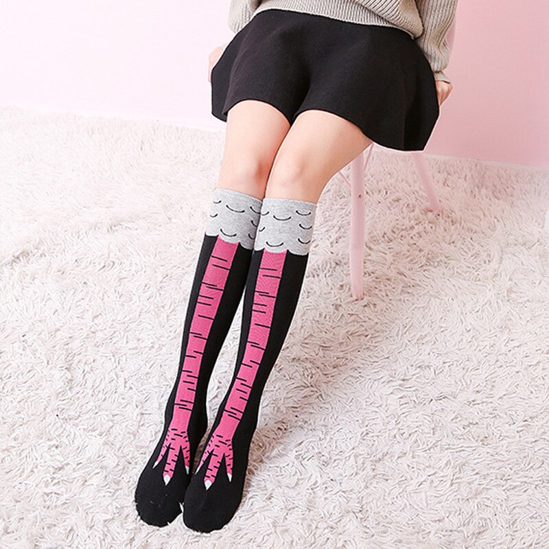 Vrouwen gek grappig kippenpootje klak nieuwigheid knie hoge sokken ademend fitness  h9