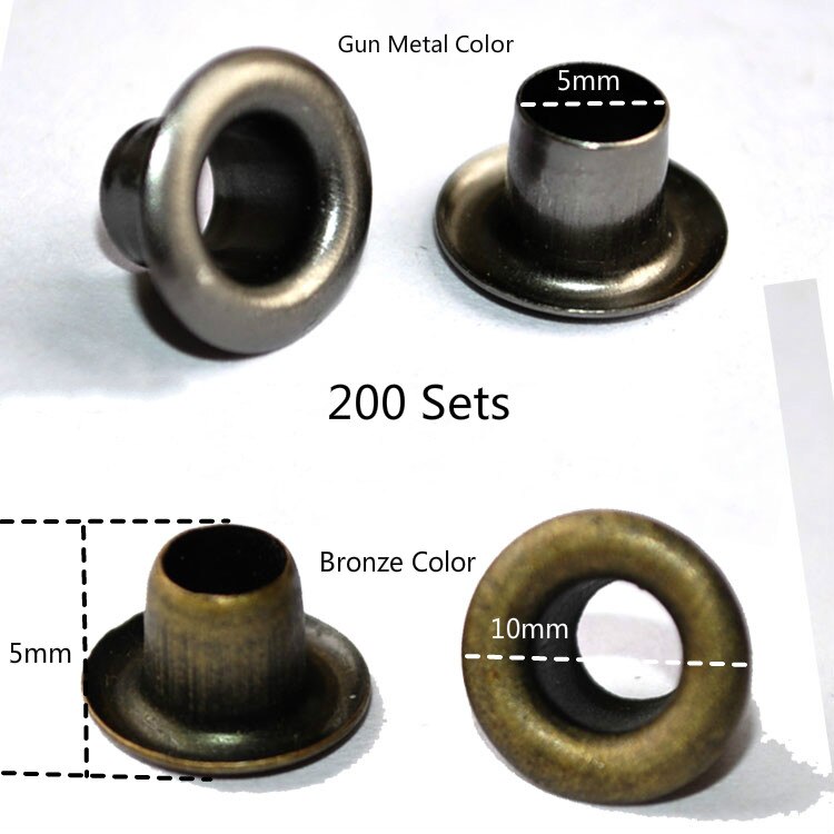 200 Sets Brons Gun Metal Kleuren Schoenen Kledingstukken Oogjes + Grommets 10*5*5mm naaien Ambachtelijke Accessoires