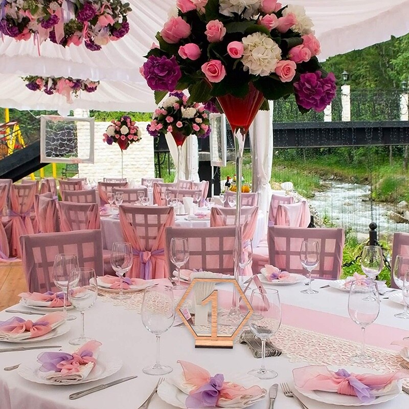 Hout Wedding Party Hexagon Tafel Nummers (Geen. 1-30), Eenvoudig Te Monteren, Voor Party Tafel Centerpieces Receptie Decoraties