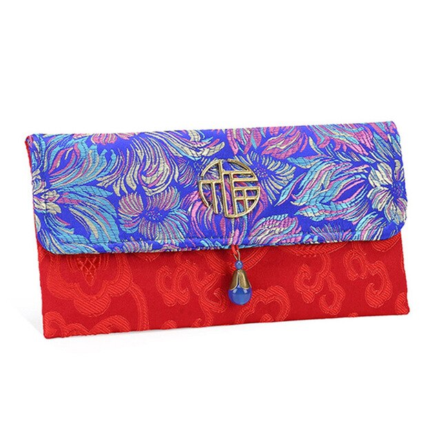 Portefeuille en soie rouge Style chinois , sac de bonne année avec boucle magnétique en Bronze, adapté au Festival du printemps: Nu