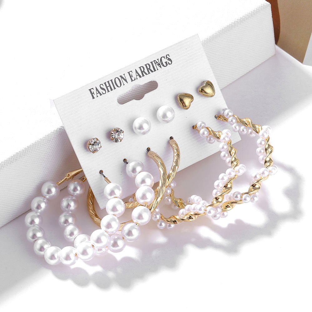 VKME Oversize Ohrringe Set Perle Hoop Ohrringe Für Frauen Gold Twist Ohrring Brincos Großen Kreis Leopard Schmuck