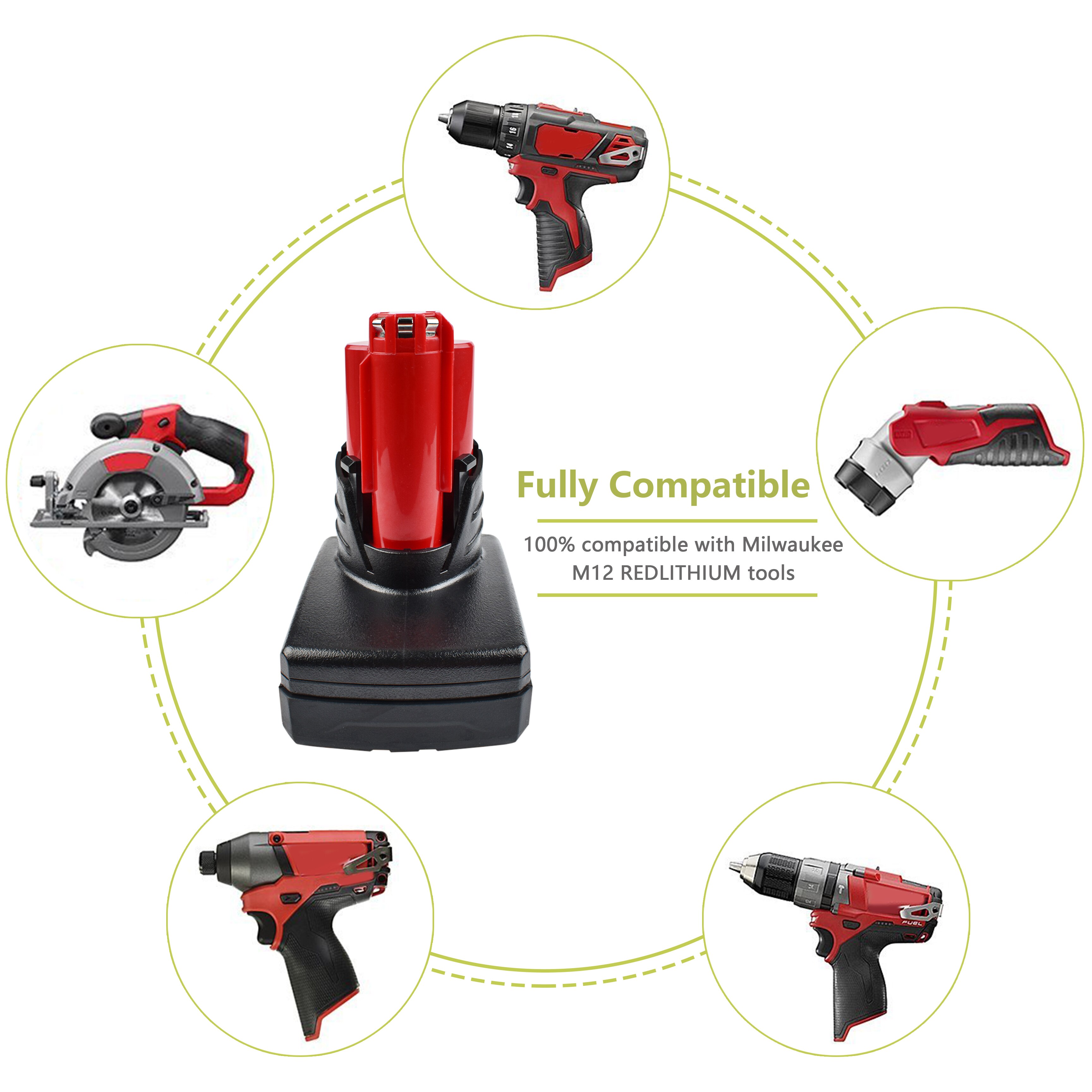 BATTOOL 6000mAh pour batterie Milwaukee M12 C12 WS M12 IR Rechargeable Li-ion batterie de remplacement L10