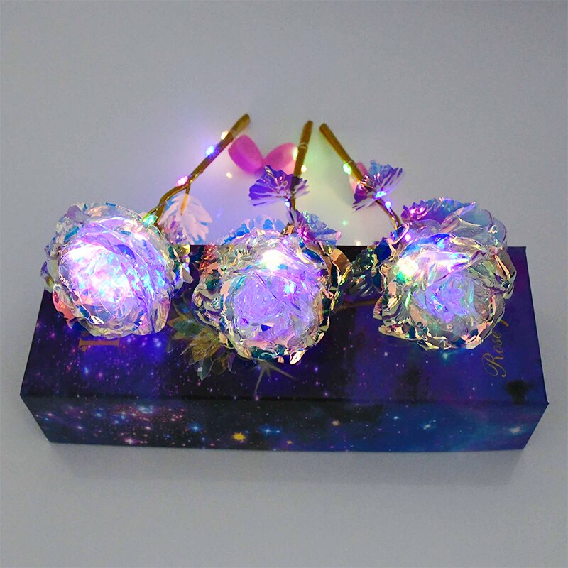 LED feuille d'or artificielle Rose fleurs avec boîte Rose éternelle branche chaude saint valentin pour mariage décor fête d'anniversaire