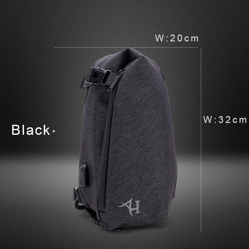 ARCTIC HUNTER Borst Zak Crossbody Tassen voor Mannen Messenger USB Lading Waterdichte Nylon Toevallige Schoudertas Kerstcadeau: Zwart
