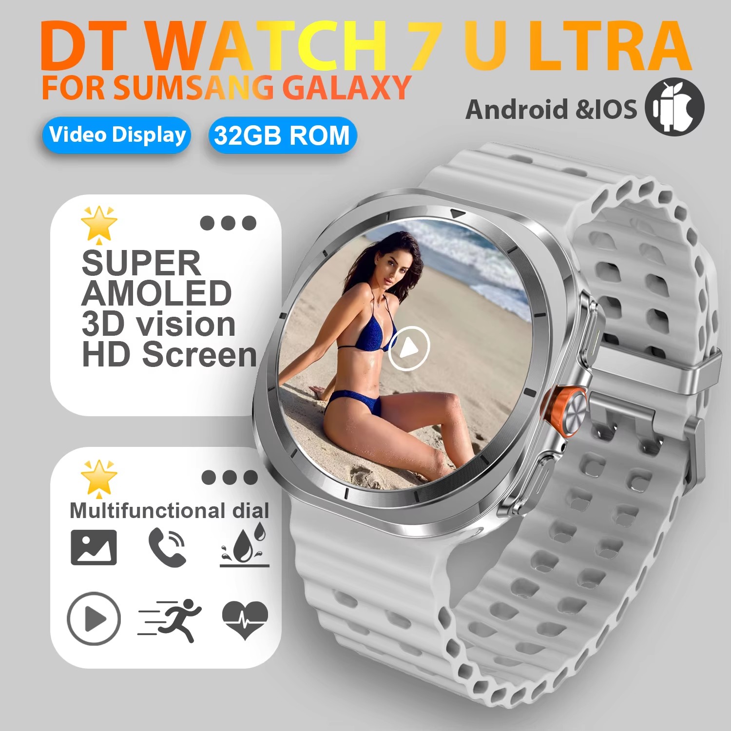 accorto guarda ultra 32GB memoria video NFC Schermo AMOLED HD da 1,43 pollici accorto guarda Uomo sport fitness inseguitore Smartwatch Donna: Blu