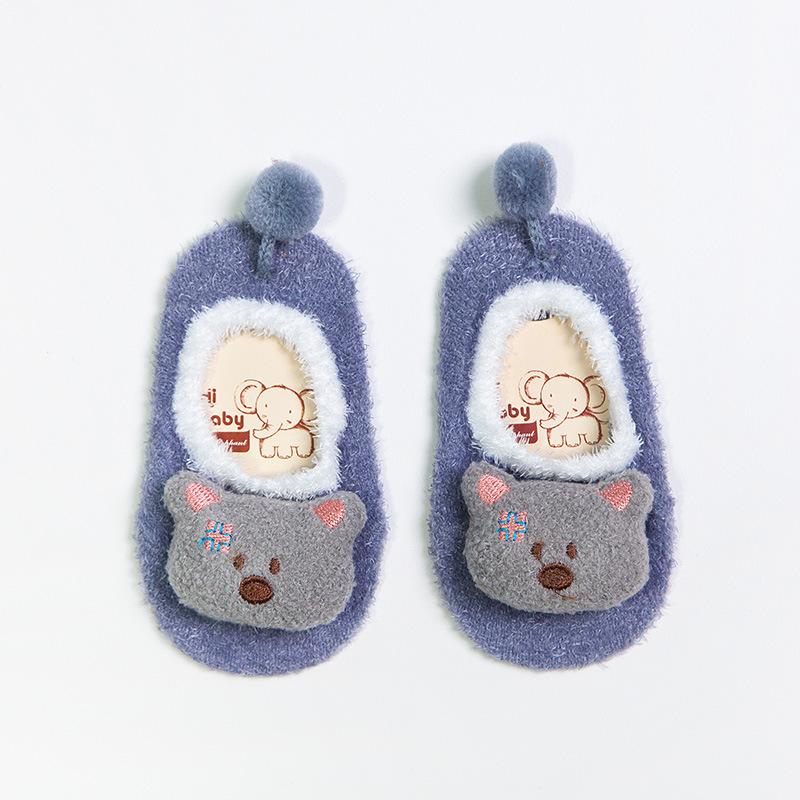 Winter Spring Coral Fleece Baby Socks Soft Anti Slip Boy Girl Children Floor Sock Animal Cartoon Shoes Slippers Boots 0-3 T: light purple / M for 1 to 3 T