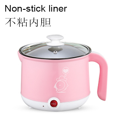 EDTID Multifunction Electric Skillet Stainless Steel pot noodles rice Cooker Steamed egg Soup pot MINI heating pan 1.8L EU: Non-stick pink