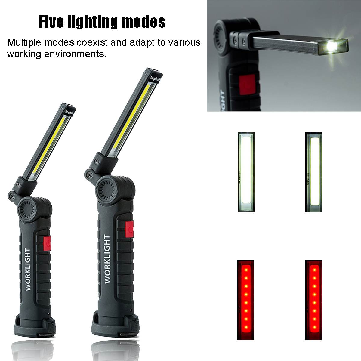 5 standen draagbare cob led zaklamp magnetische zaklamp batterij werklamp inspectielamp voor buiten kamperen werkende autoverlichting