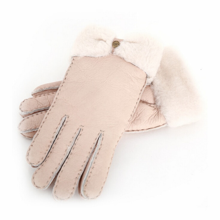 Guantes gruesos de lana y piel de oveja para mujer, manoplas cálidas a la , de rusa, 100% piel de oveja, para invierno