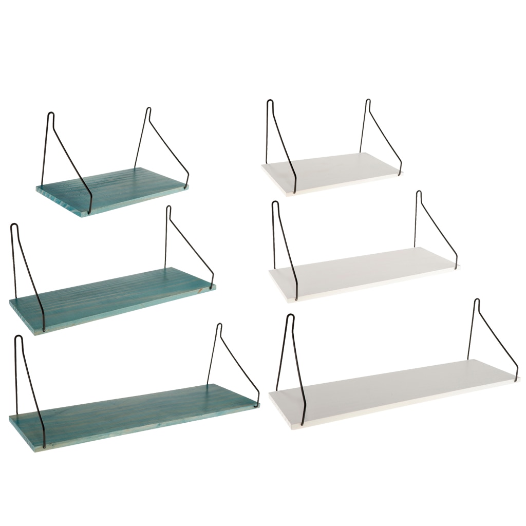 Prateleiras flutuantes para parede, prateleira rústica para armazenamento de metal, decoração da casa, azul/branco