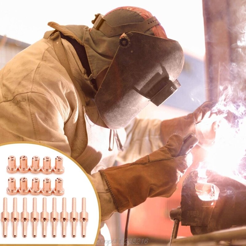 20Pcs Rood Koper Uitgebreide Lange Plasma Cutter Tip Elektroden &amp; Nozzles Kit Mayitr Verbruiksartikelen Voor PT31 A14 21