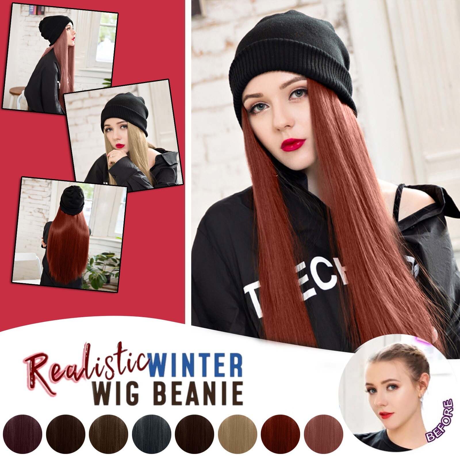 Casquette pour perruque à capuche, cheveux longs et lisses, pour femme, style décontracté, pour l&#39;hiver