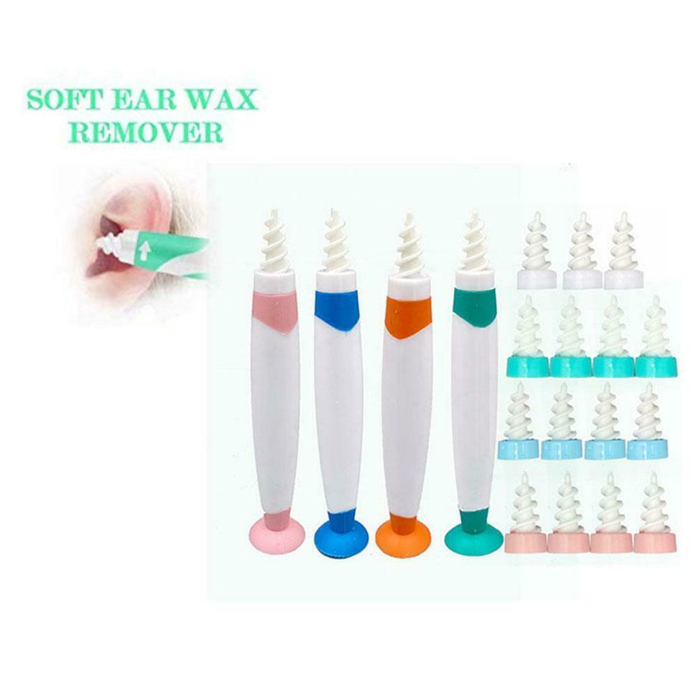Q-Grips+16pcs Earpick Wax Remover Ear Cleaning Sticks Ear Cleaner Ear Wizard Wax Removal Spiral Soft Swab Pick Tool Set
