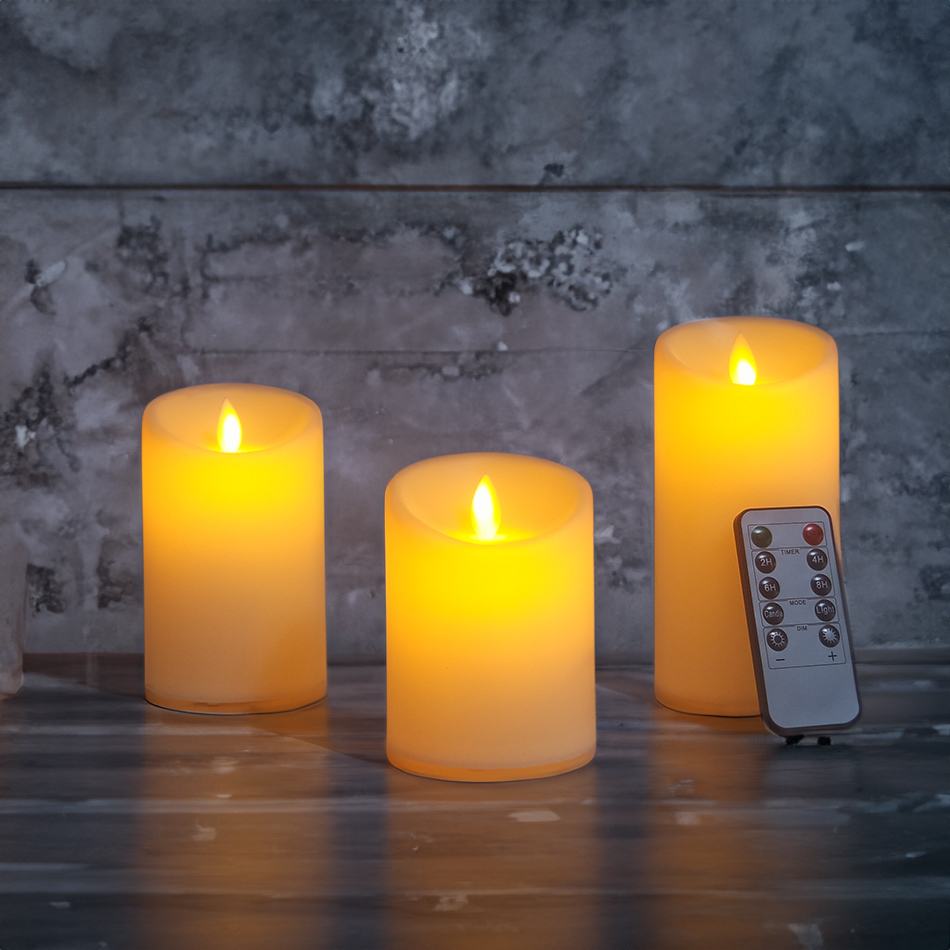 Dansende vlam LED-kaarsen met timer-afstandsbediening, kaarslicht voor lantaarns, bruiloftskaarsen, feestverlichting, woondecoratie, 3 stuks per set