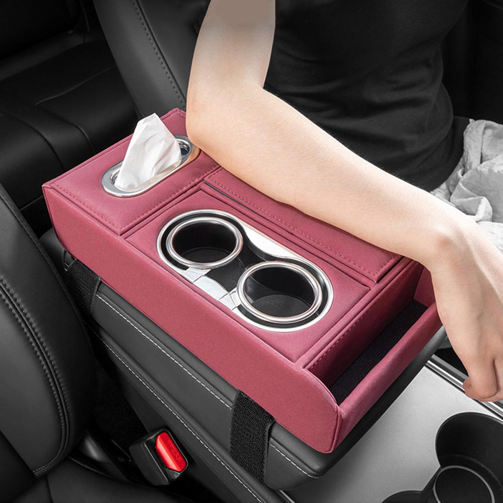 Cojín para reposabrazos de coche con portavasos, caja de pañuelos, almacenamiento, caja de elevación, cubierta de consola, reposabrazos de altura con almohadillas centrales