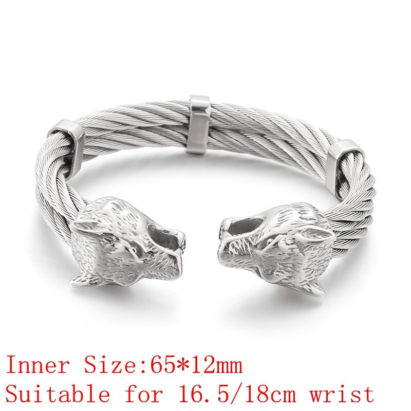 Punk rostfritt stål matt viking varg drake berlock armband man hip hop kabel tråd guld djur manschett armband män smycken: Kb144757- varg